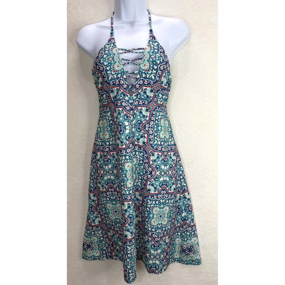 Athleta Monaco Tie Swim Dress Athleisure Beach Vacation Resortwear Lace Up Small